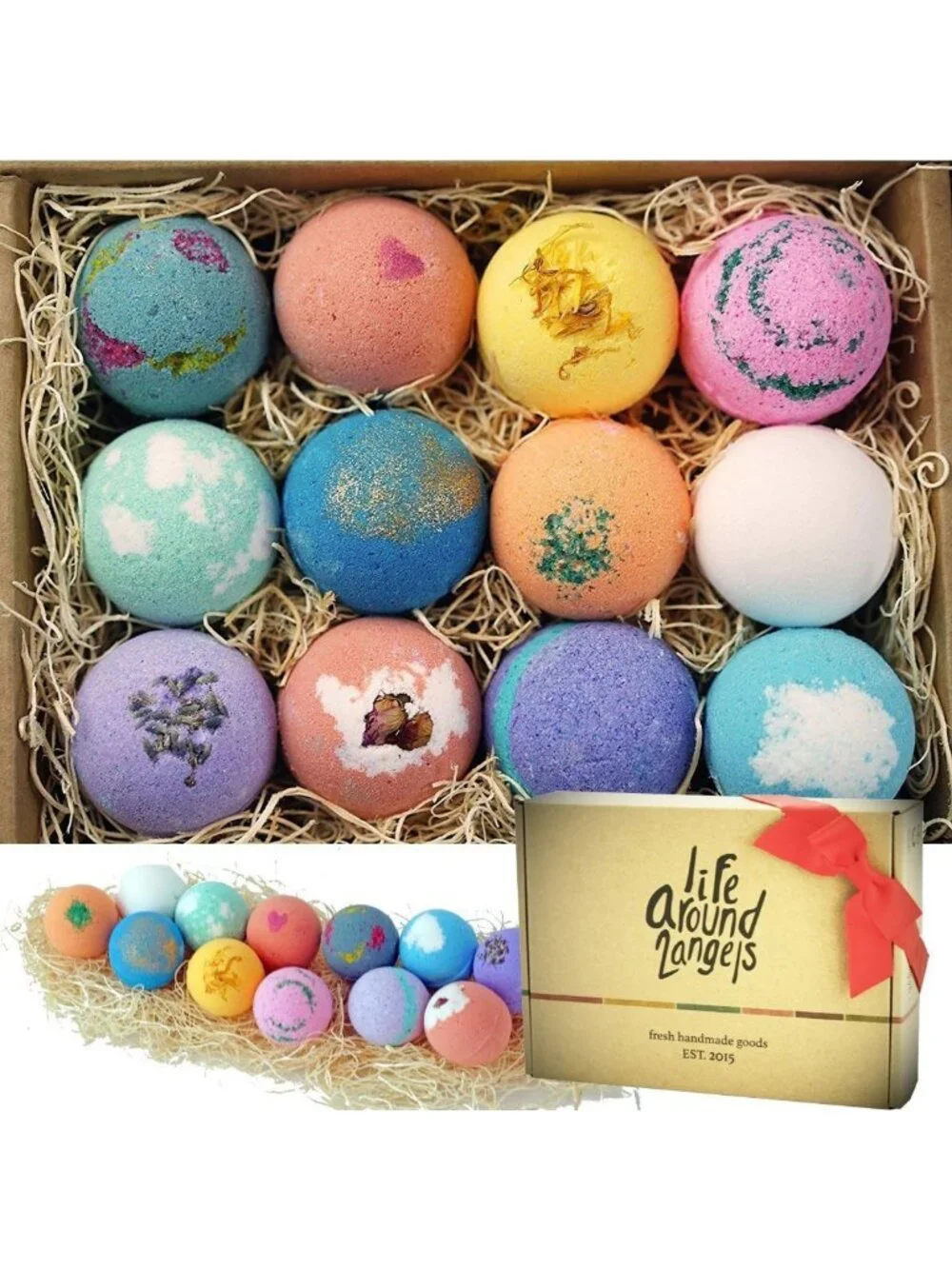 12 Handmade Bath Bombs Gift Set - Moisturizing Fizzies for Spa Relaxation